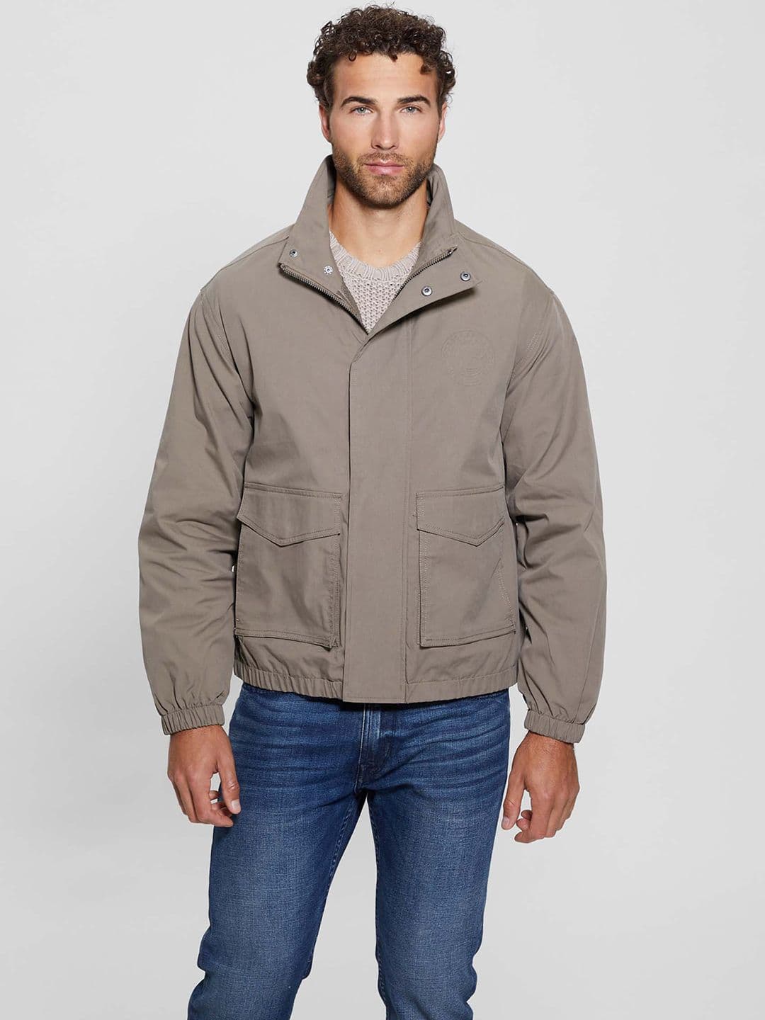 GUESS Men Stand Collar Solid Casual Sporty Jacket - view 1