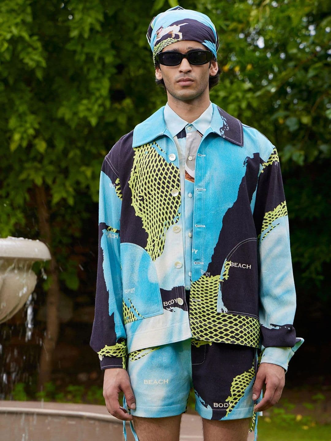 Triune Men Abstract Printed Longline Cotton Denim Jacket - view 1