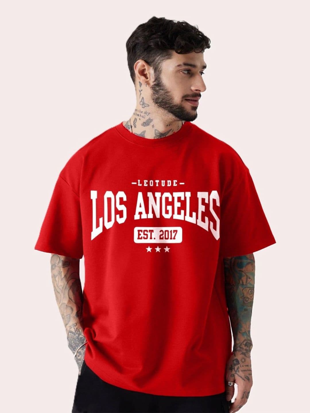 Leotude Typography Printed Round Neck Oversized T-shirt - view 1