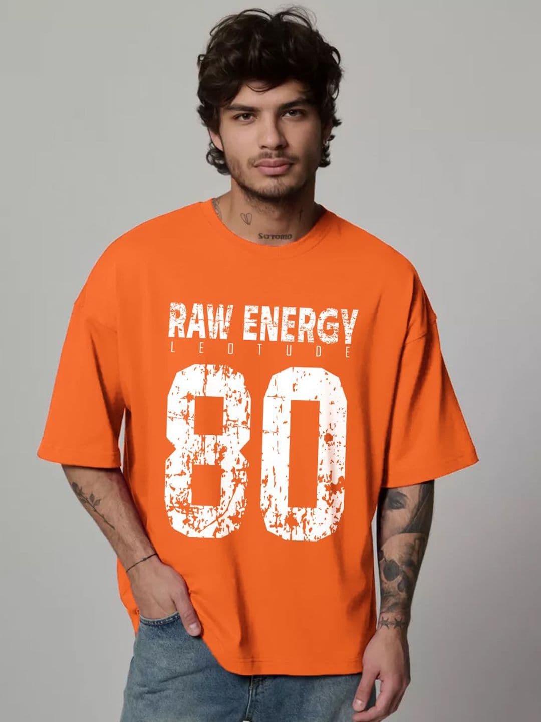 Leotude Typography Printed Round Neck Drop Shoulder Sleeves Oversized T-shirt - view 1