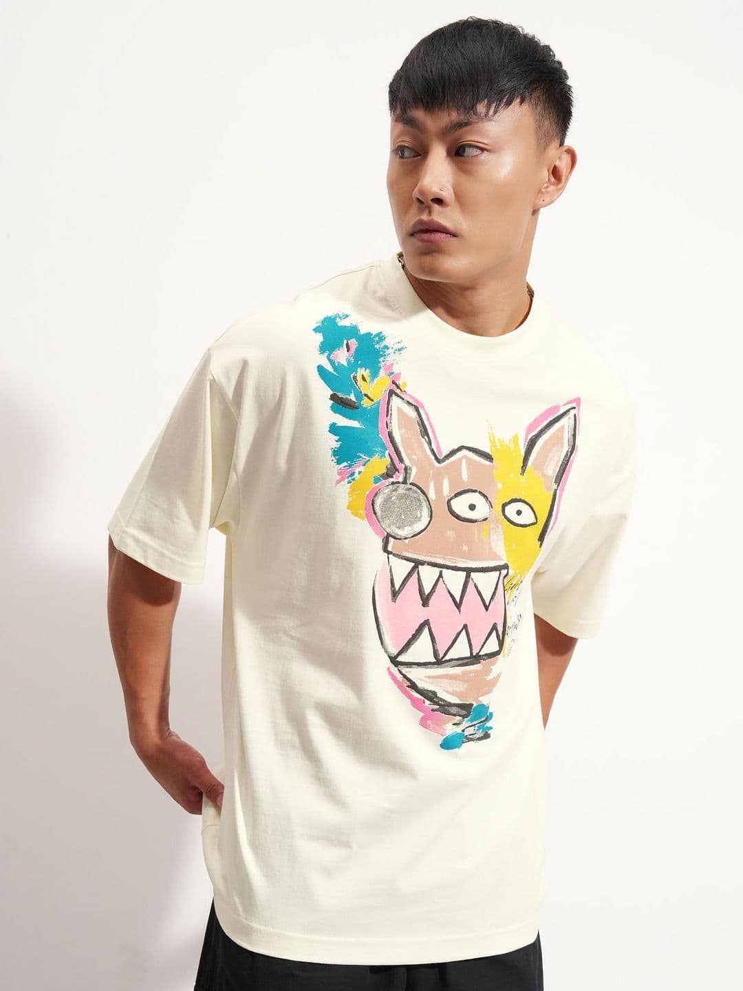 HIGHLANDER Graphic Printed Round Neck Drop-Shoulder Sleeves Cotton Oversized T-shirt - view 1