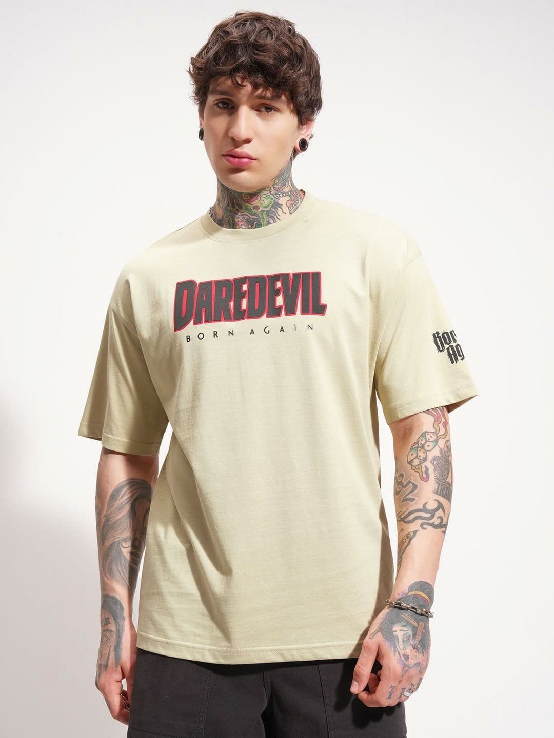 HIGHLANDER Typography Printed Round Neck Drop-Shoulder Sleeves Cotton Oversized T-shirt - view 1