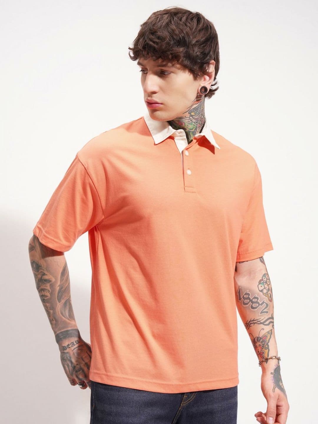 HIGHLANDER Men Solid Polo Collar Oversized T-shirt - view 1