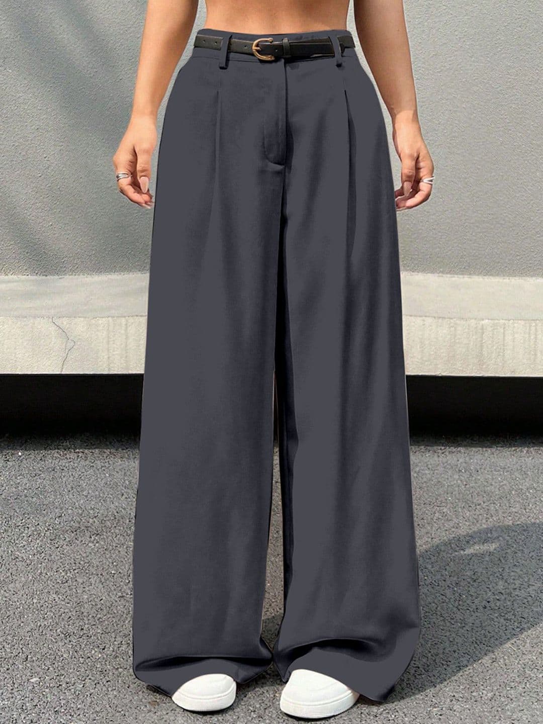 AAHWAN Women Loose Fit High-Rise Solid Wide Leg Trousers - view 1
