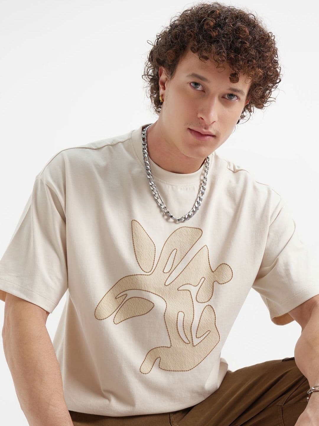 HIGHLANDER Men Abstract Printed Round Neck Oversized T-shirt - view 1
