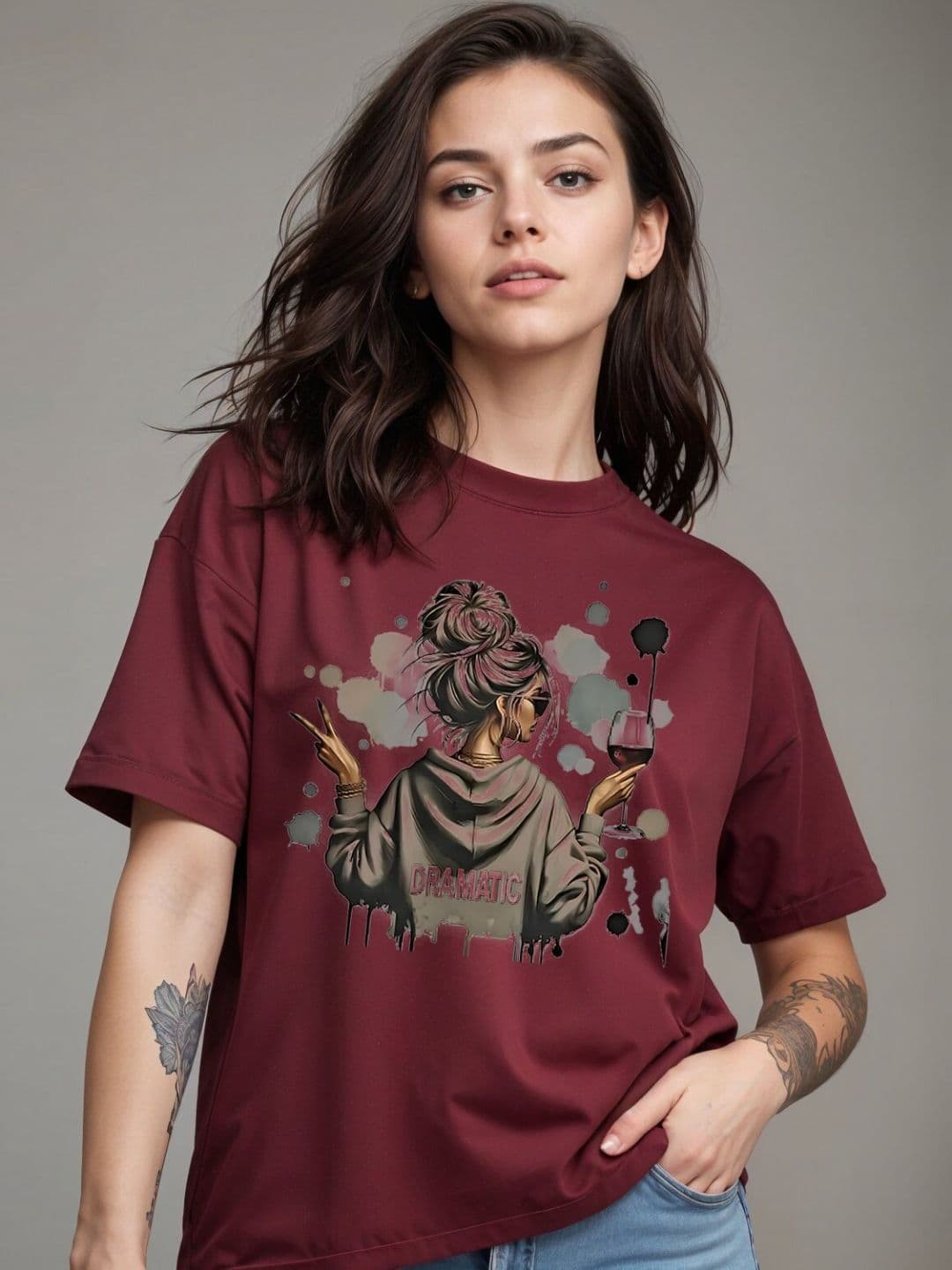 DressBerry Graphic Printed Round Neck Oversized Cotton T-shirt - view 1