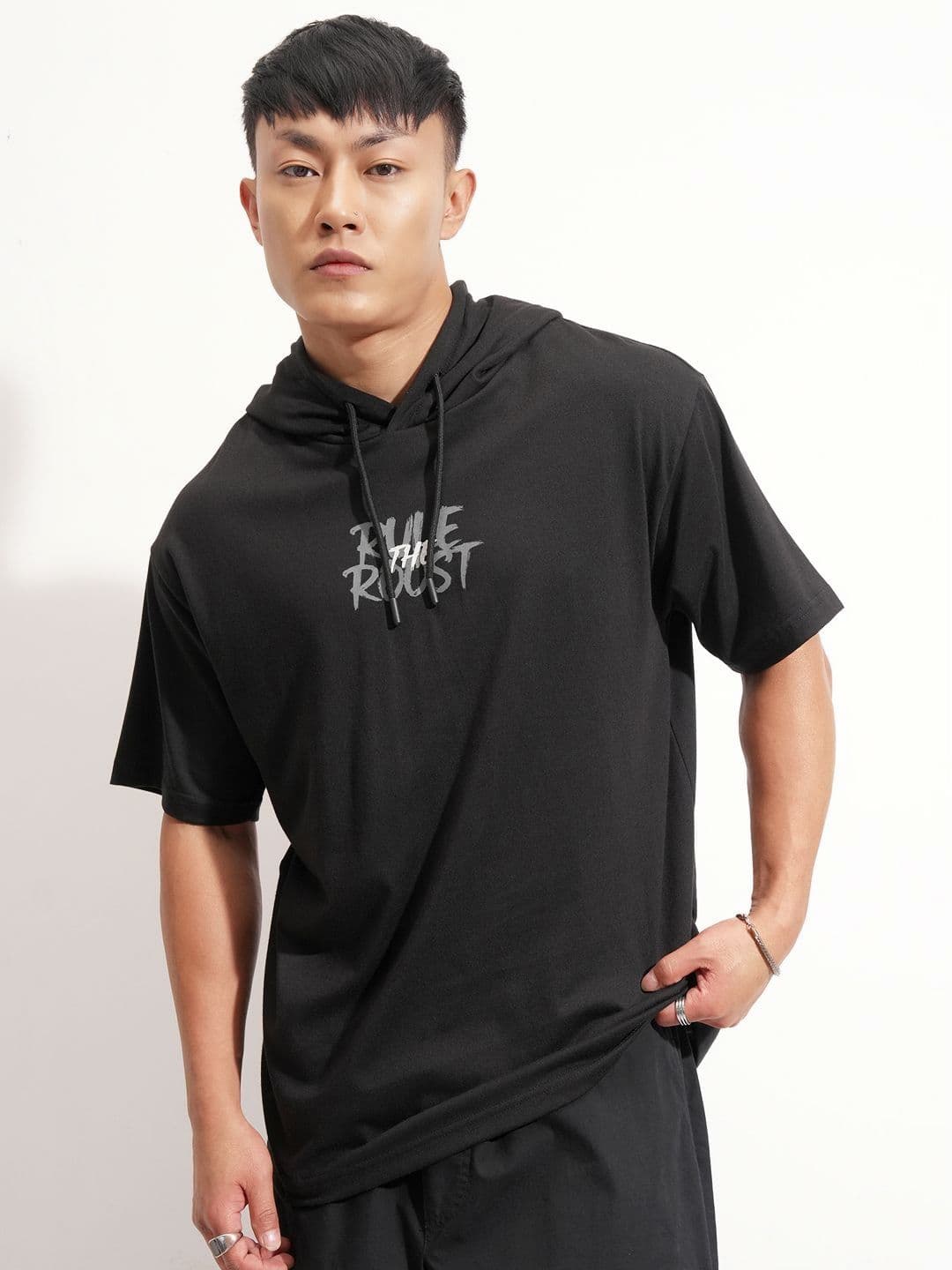 HIGHLANDER Graphic Printed Hooded Drop-Shoulder Sleeves Relaxed Fit T-shirt - view 1