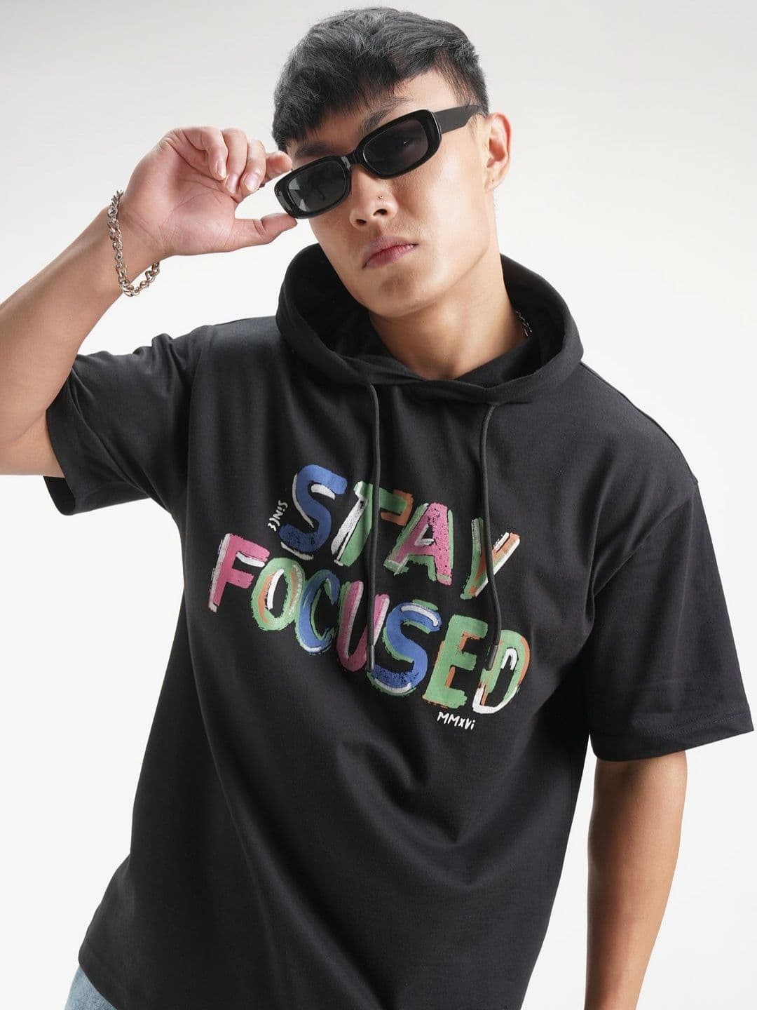 HIGHLANDER Typography Printed Hooded Drop-Shoulder Sleeves Relaxed Fit T-shirt - view 1