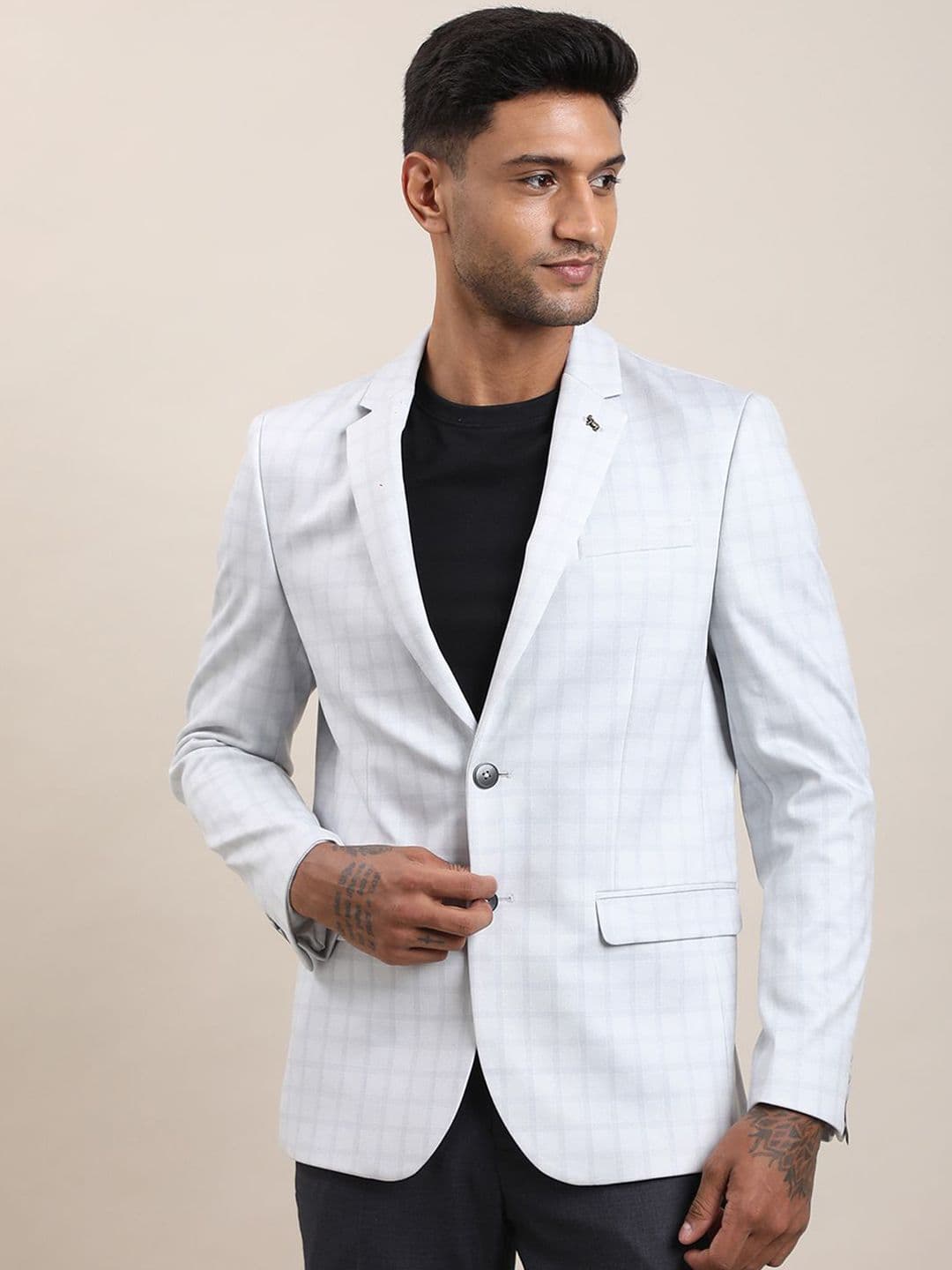 Turtle Men Checked Cotton Tailored-Fit Single Breasted Blazer - view 1