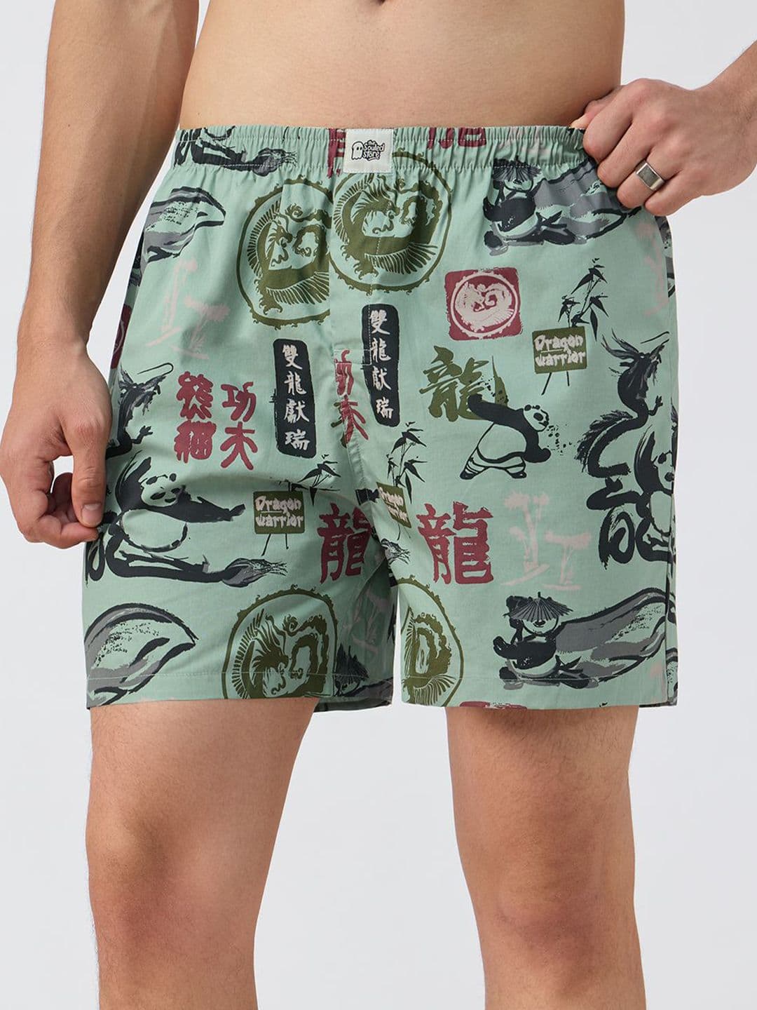 The Souled Store Official Men Kung Fu Panda: Inner Peace Green Regular Fit Boxer Shorts - view 1