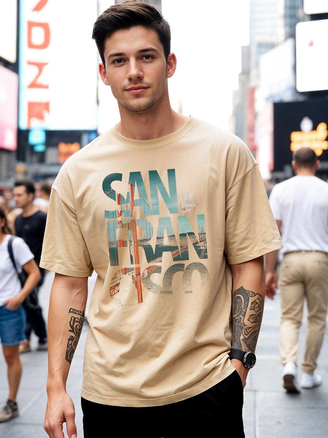 SMARTEES Typography Printed Drop-Shoulder Sleeves Cotton Oversized T-shirt - view 1