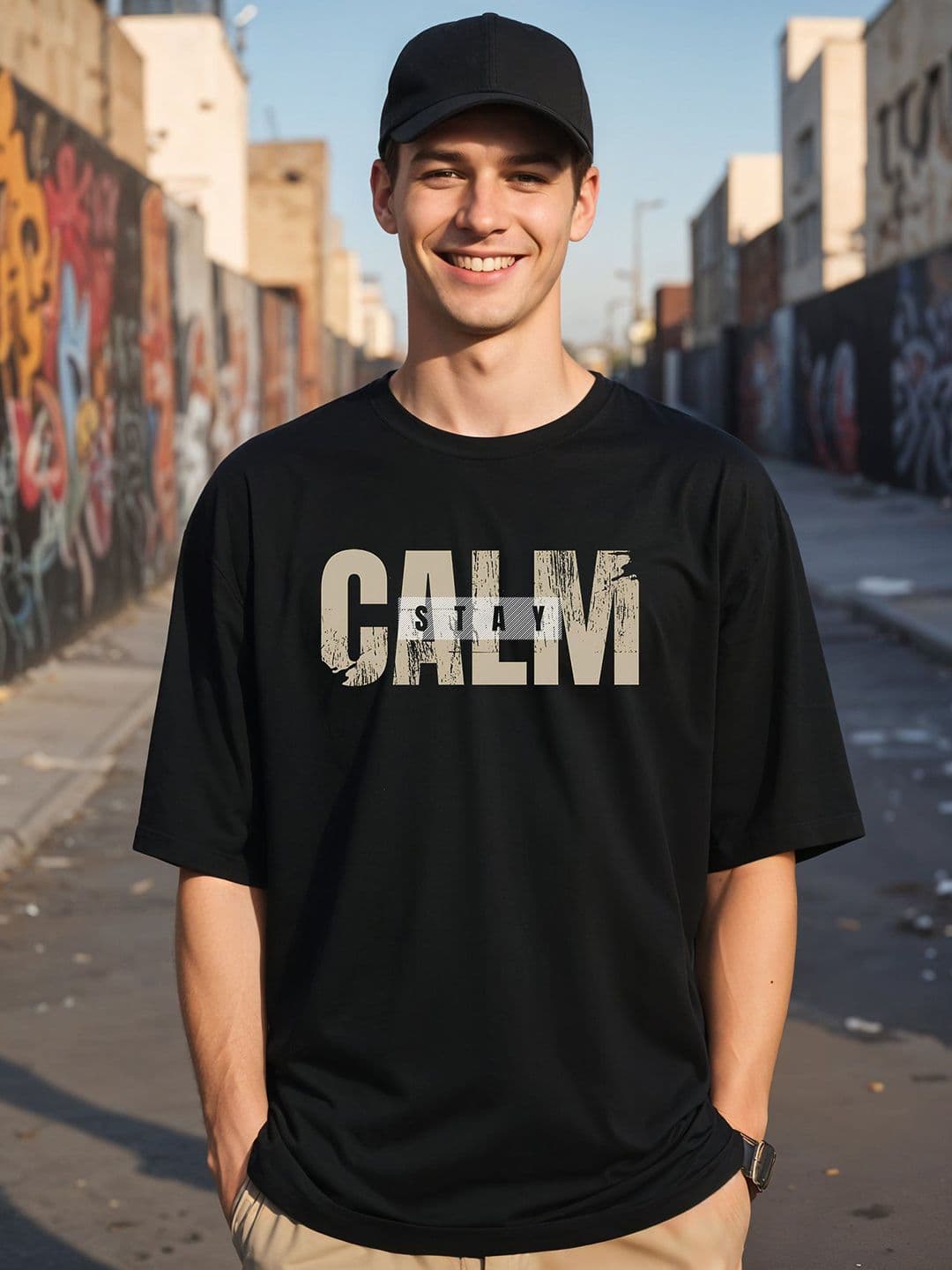 SMARTEES Typography Printed Drop-Shoulder Sleeves Cotton Oversized T-shirt - view 1