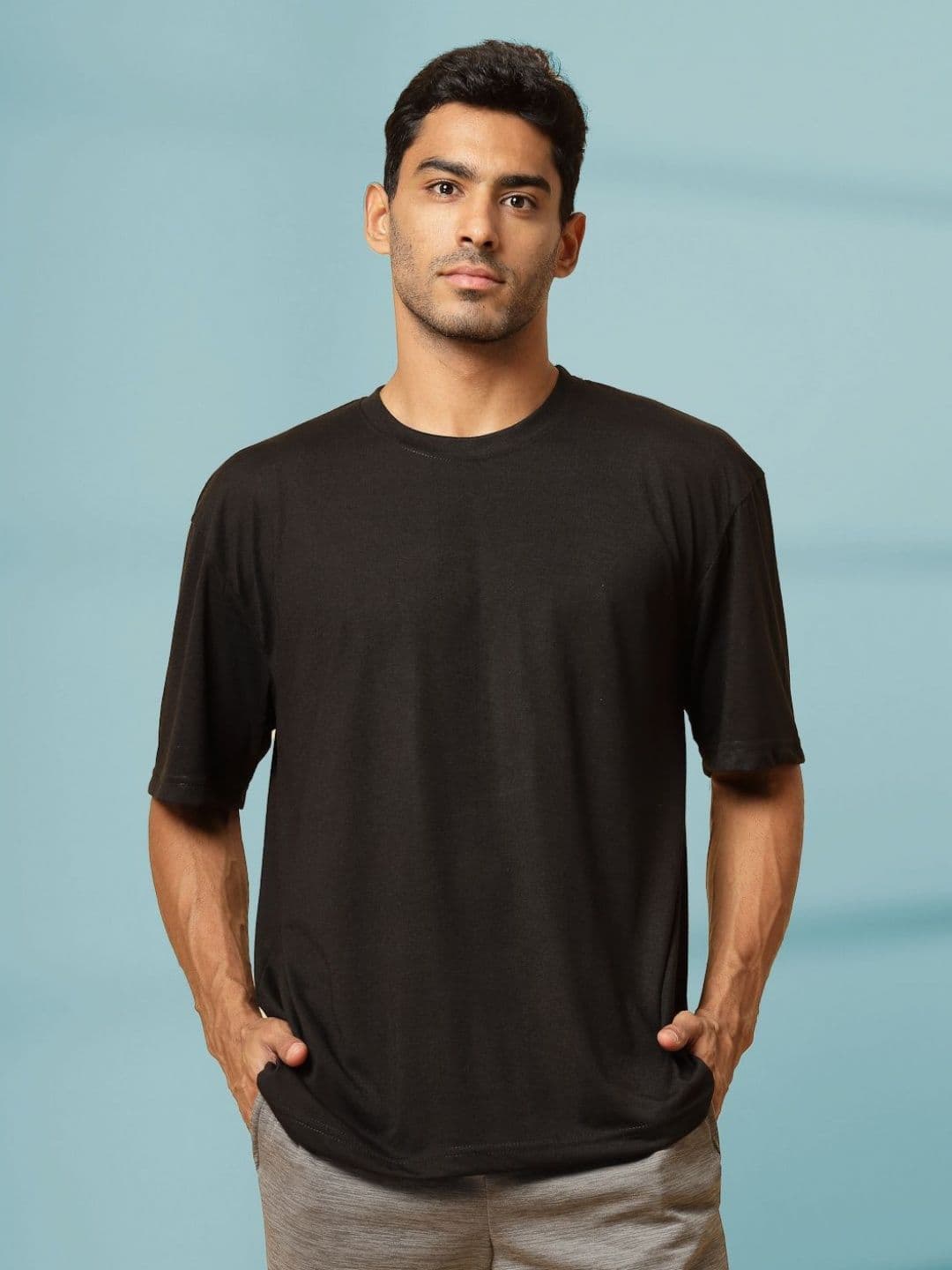 Mast & Harbour Men Solid Round Neck Oversized T-shirt - view 1