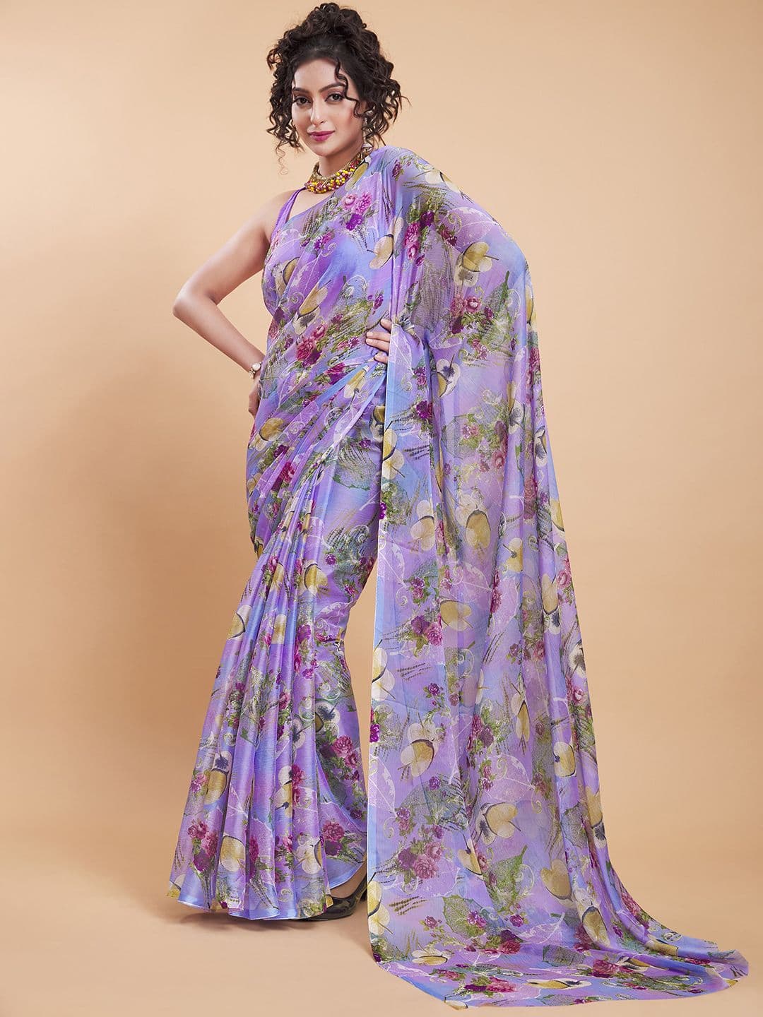 Garden Vareli Abstract Floral Printed Pure Chiffon Saree - view 1