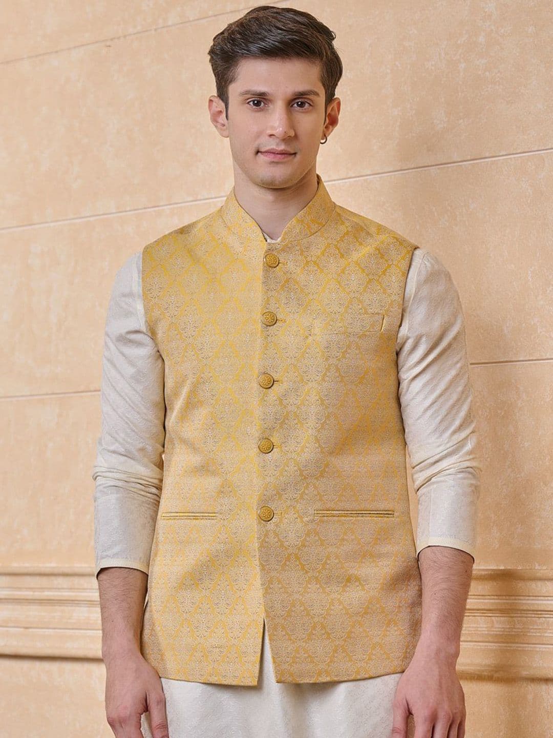 Tasva Woven Design Brocade Single Bundi Nehru Jacket - view 1