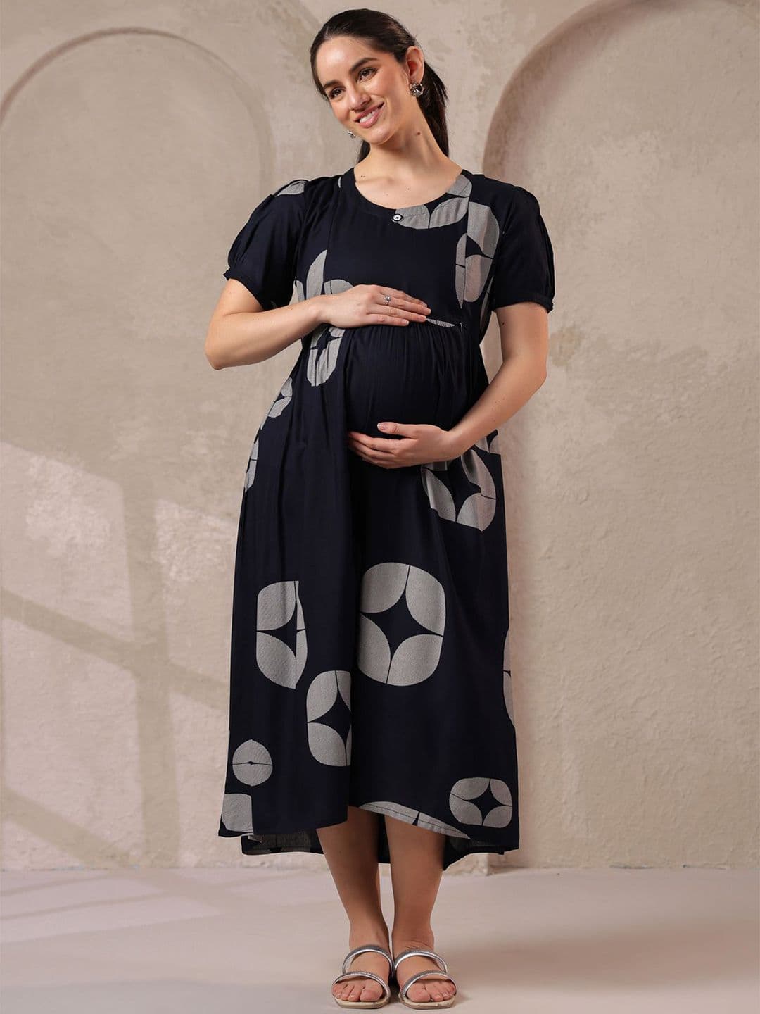 NIGHTSPREE Women Abstract Printed Maternity Fit & Flare Midi Dress - view 1