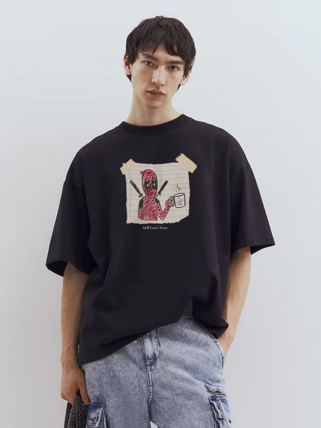 TOGS & TERRE Deadpool Printed Drop-Shoulder Sleeves Oversized Organic Cotton T-Shirt - view 1