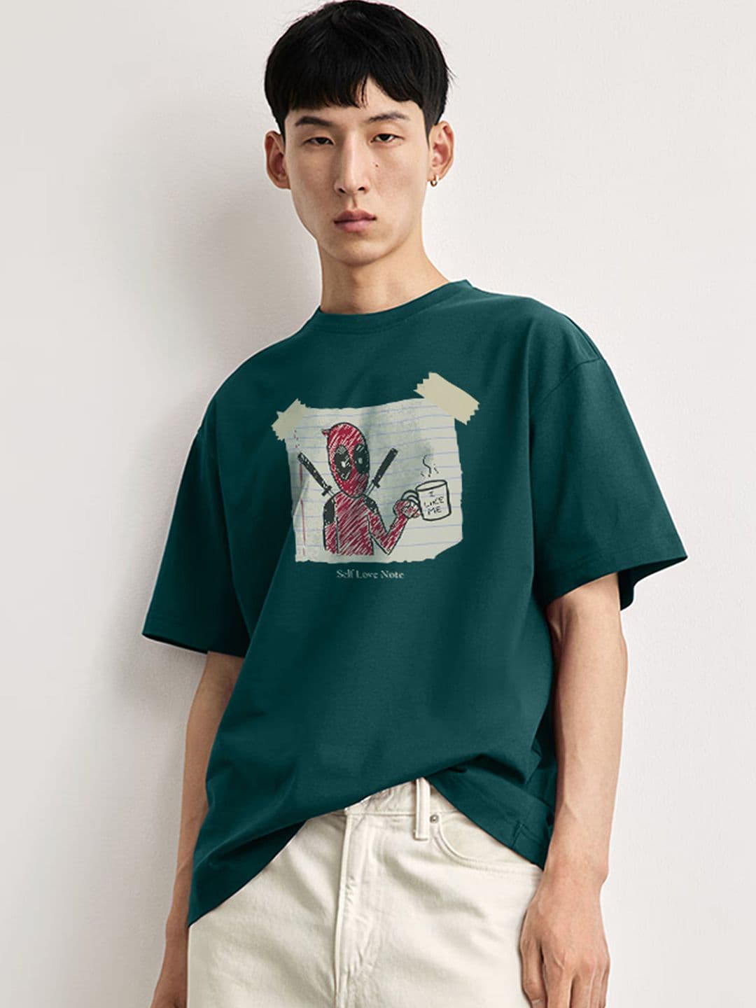 TOGS & TERRE Deadpool Printed Drop-Shoulder Sleeves Organic Cotton Oversized T-Shirt - view 1