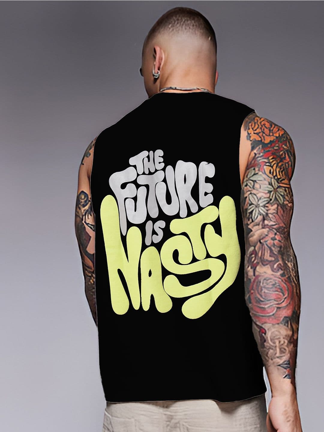 Rigo Typography Printed Muscle Fit Sleeveless Cotton T-shirt - view 1