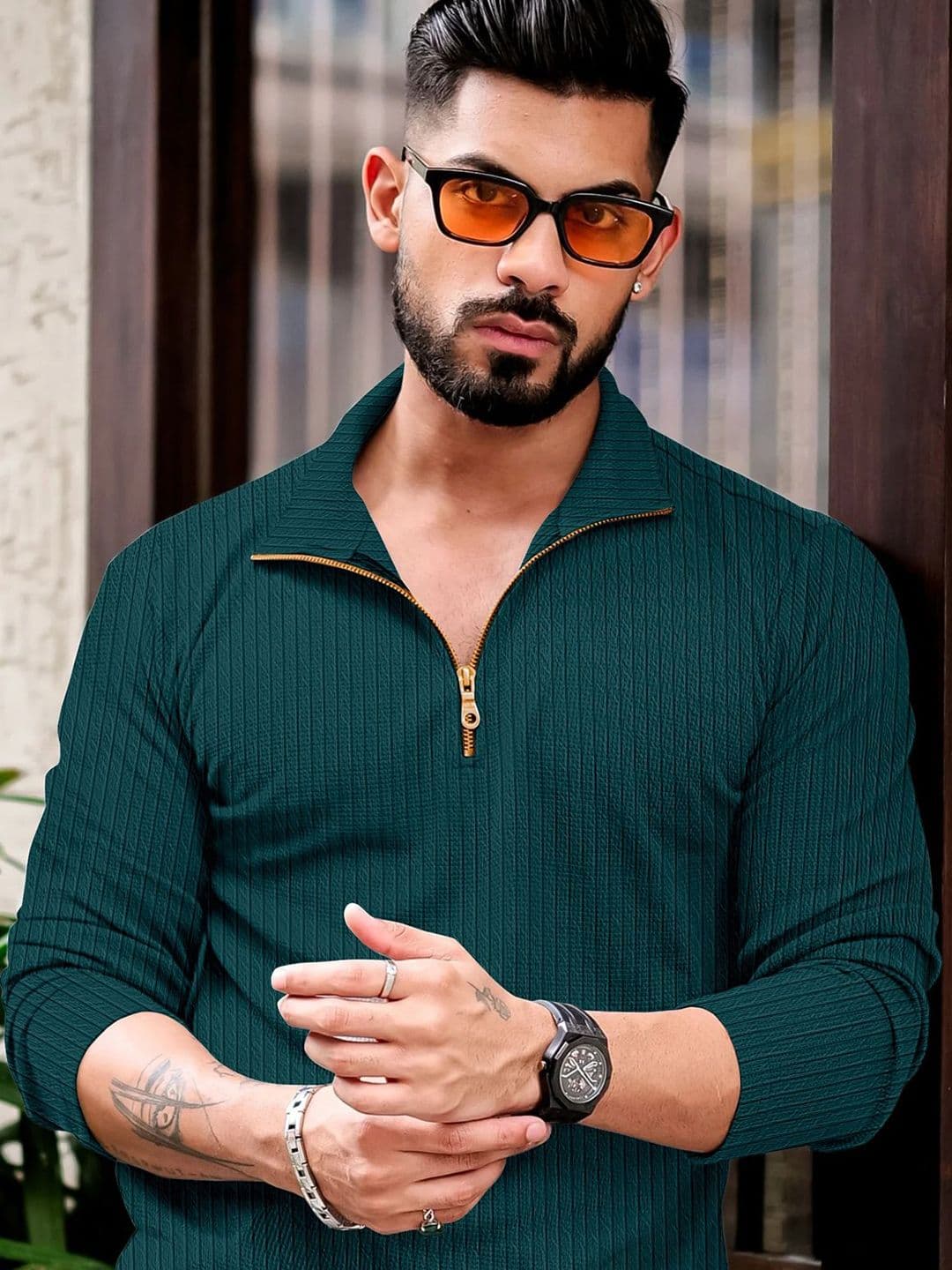 KAJARU Men Self Design Regular Fit Polo Collar T-shirt - view 1