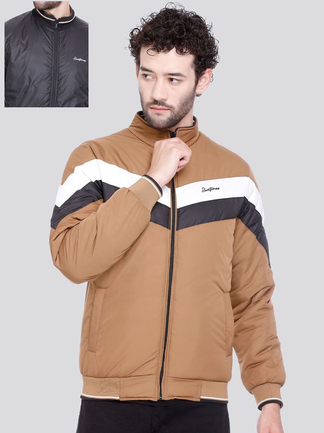 Rare Times Colourblocked Mock Collar Lightweight Puffer Jacket - view 1