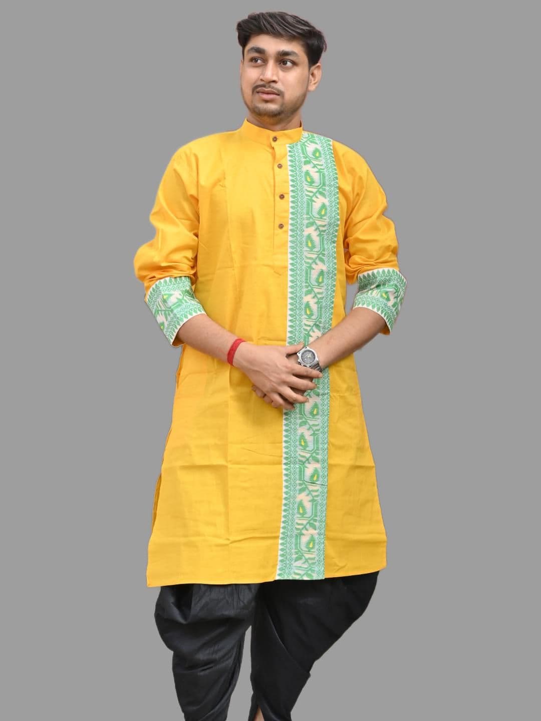 AMIT ONLINE Men Yellow Self Design Pure Cotton Ethnic Kurta - view 1