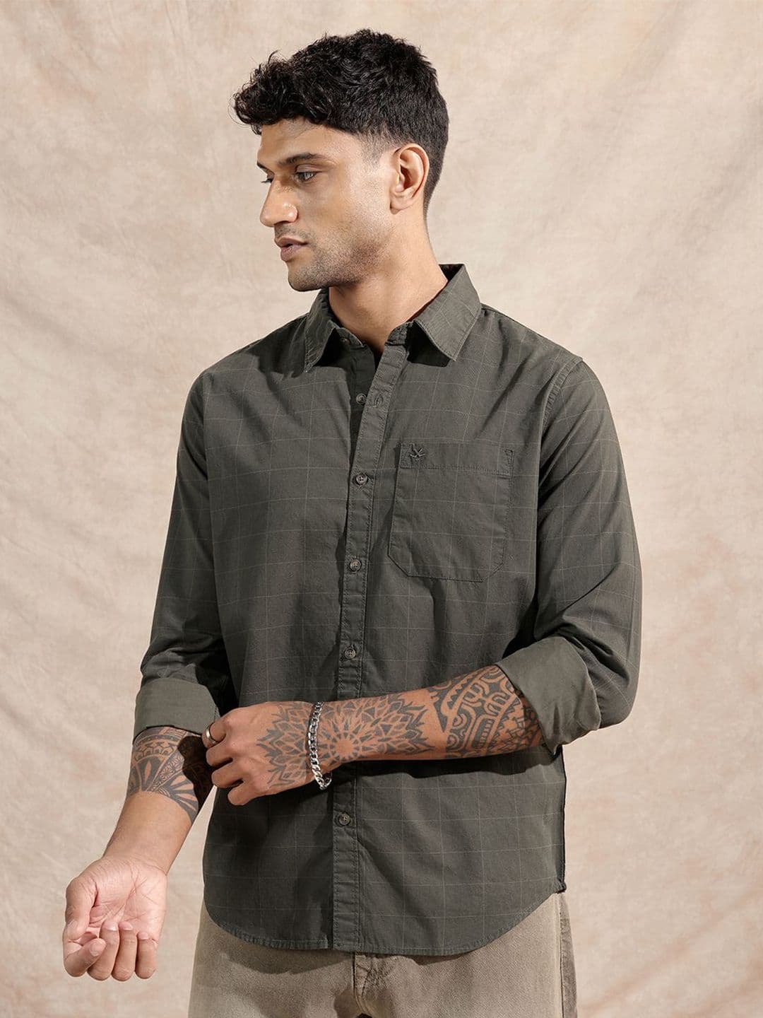 WROGN Men Comfort Fit Checked Spread Collar Pure Cotton Casual Shirt - view 1