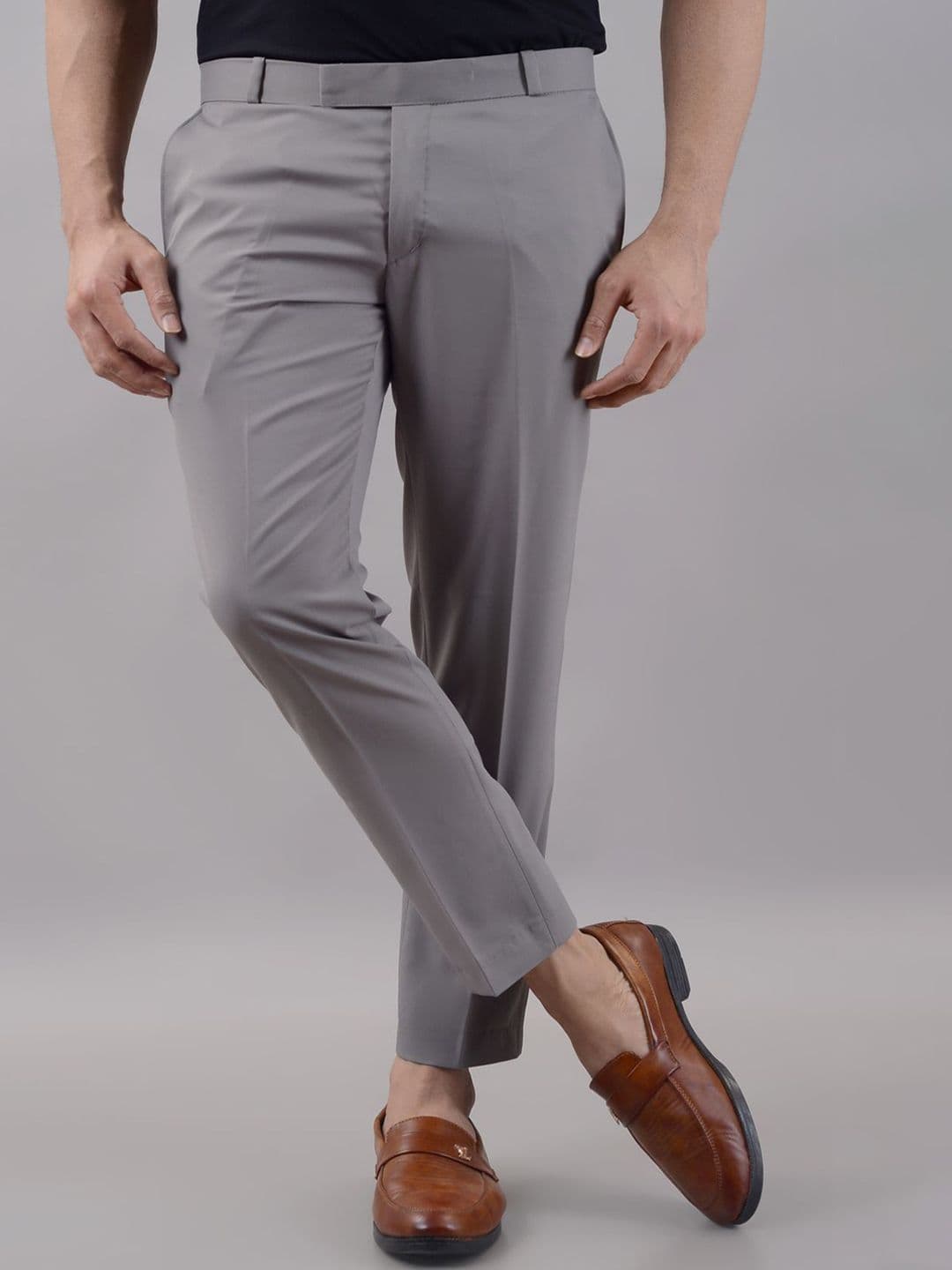 VILLAIN Men Light Purple Solid Mid-Rise Stretchable Formal Trousers - view 1