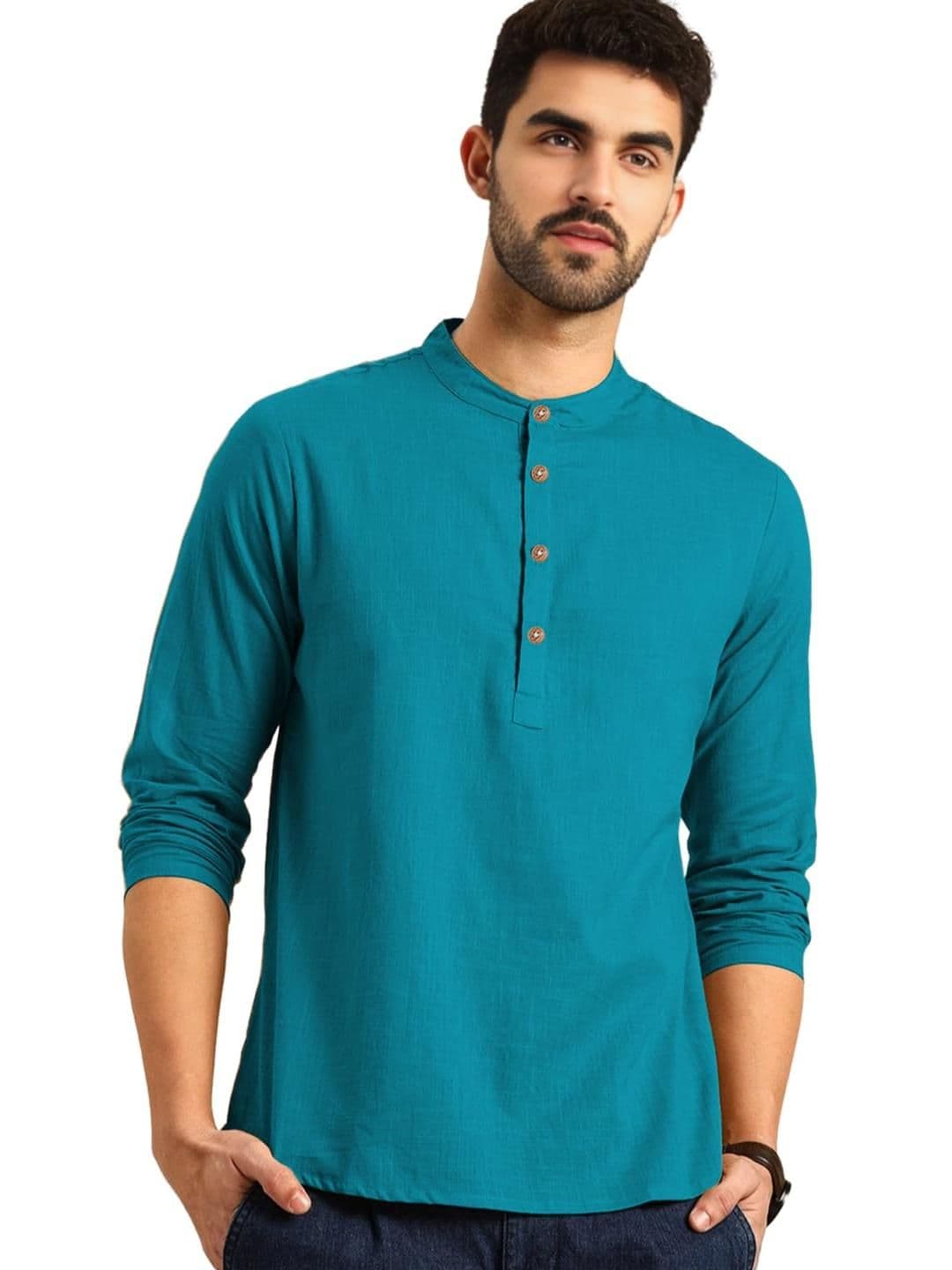 BHUVIKOO Men Turquoise Blue Kurtas - view 1