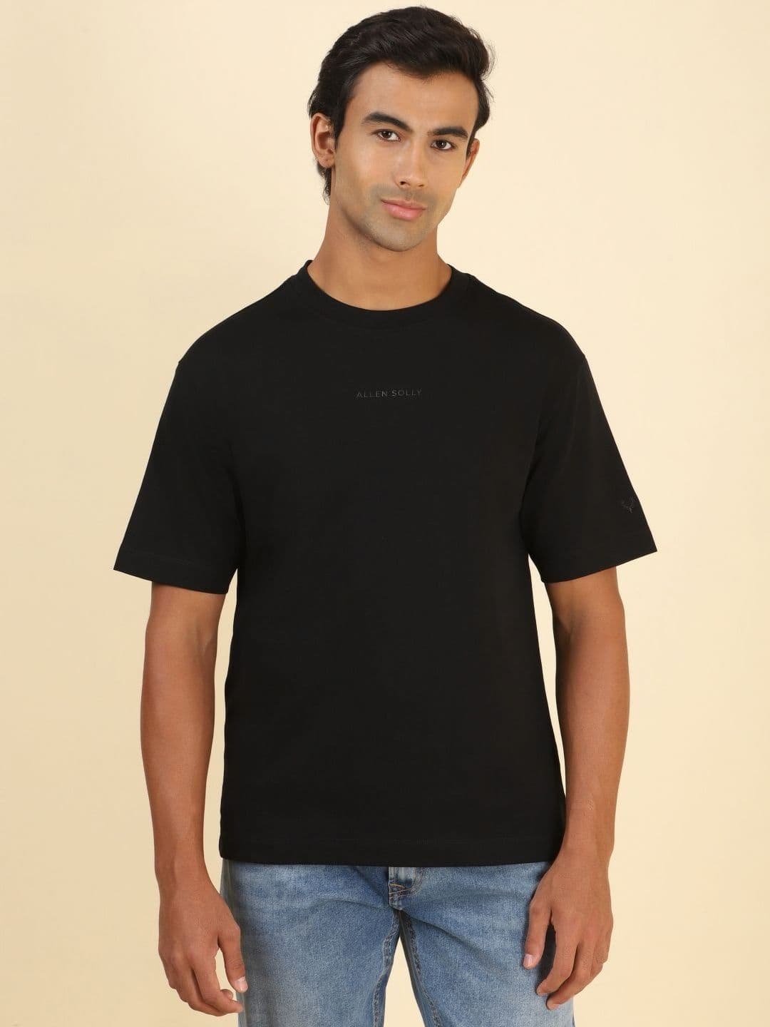 Allen Solly Men Self Design Solid Round Neck Cotton Oversized T-shirt - view 1