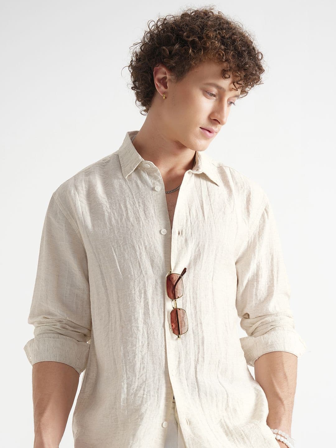 HIGHLANDER Realxed Fit Textured Spread Collar Roll-Up Sleeves Shirt - view 1