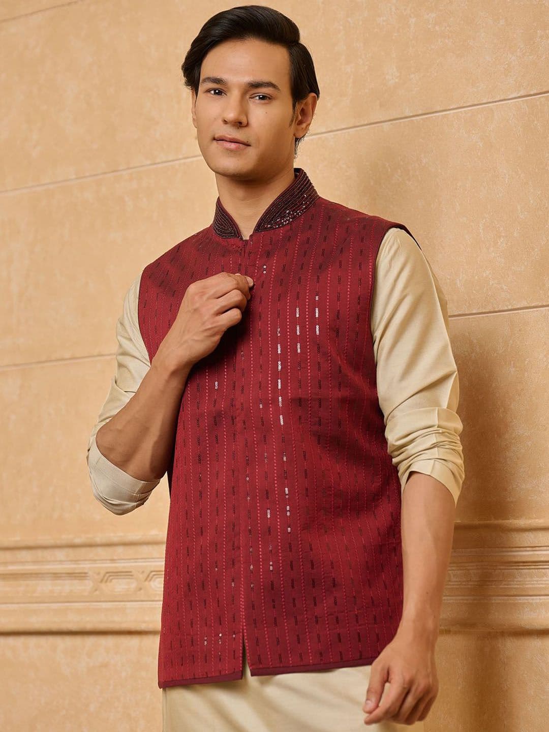 Tasva All Over Embroidered Woven Nehru Jacket - view 1
