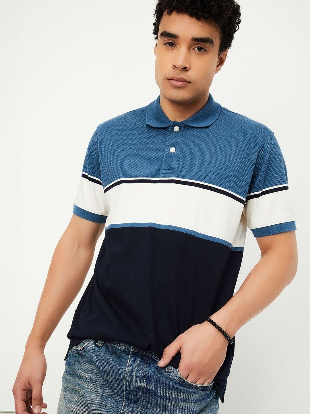 max Men Colourblocked Polo Collar Short Sleeves T-shirt - view 1