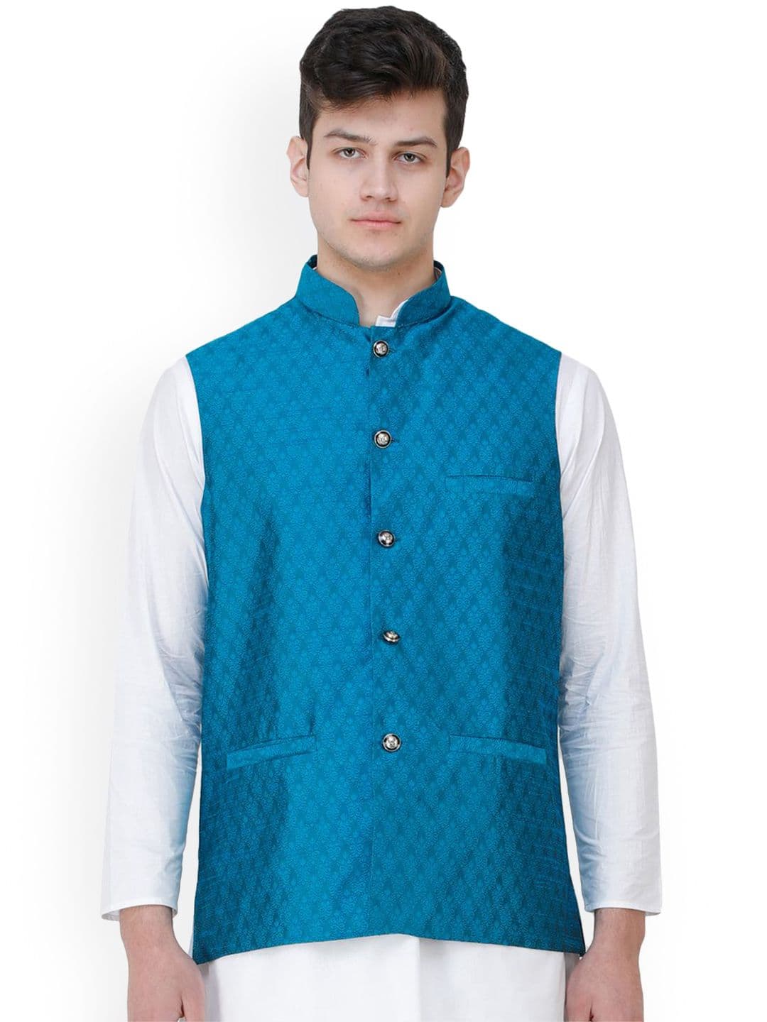 Exotic India Floral Printed Woven Nehru Jacket - view 1