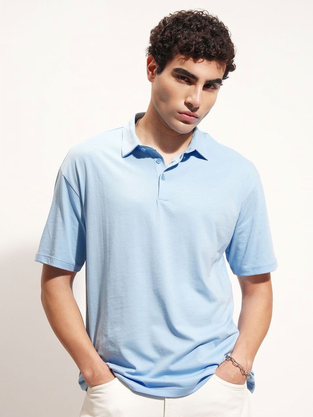 HIGHLANDER Polo Collar Drop-Shoulder Sleeves Relaxed Fit Cotton T-shirt - view 1