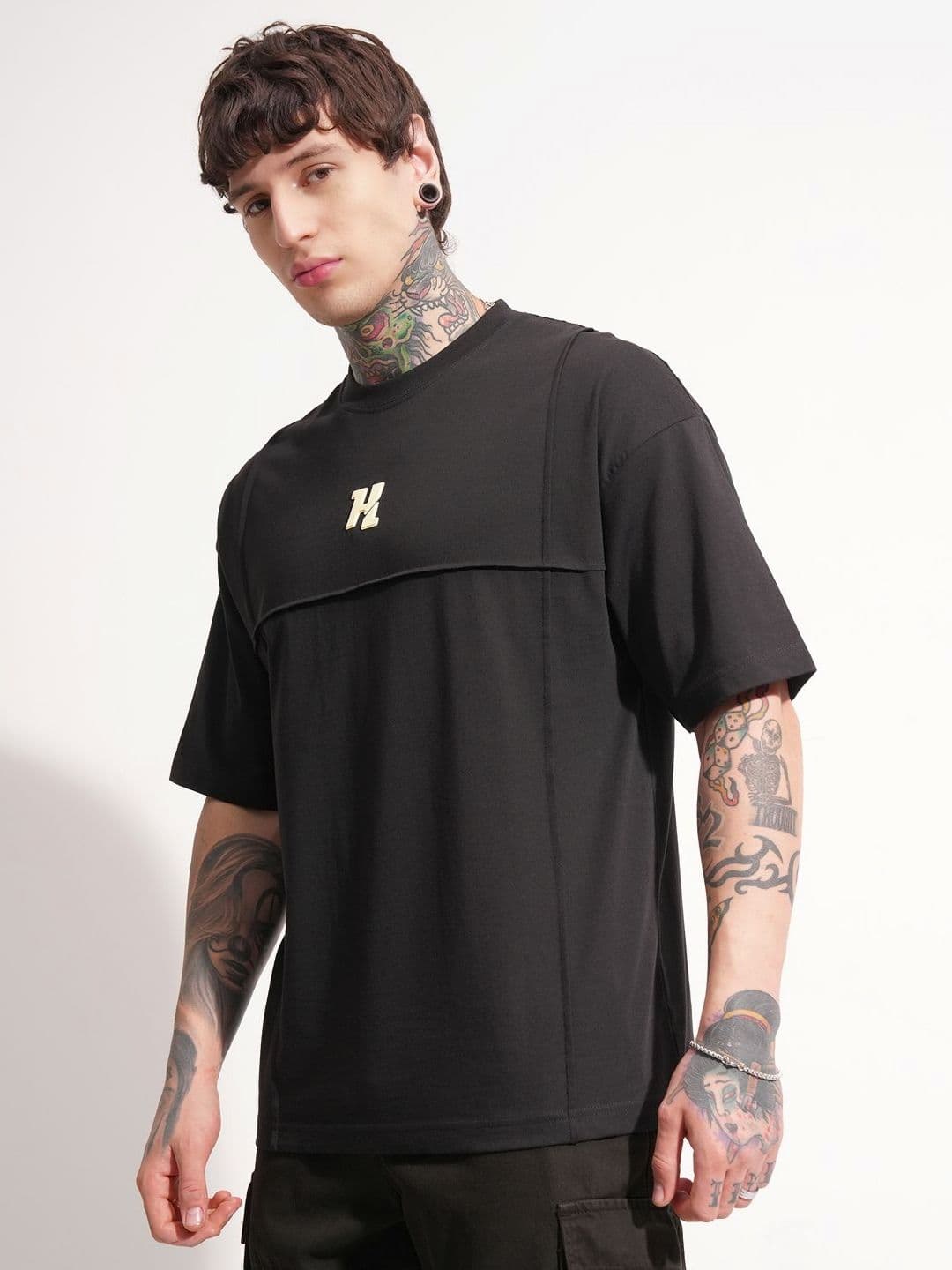 HIGHLANDER Typography Printed Drop-Shoulder Sleeves Oversized Cotton T-shirt - view 1