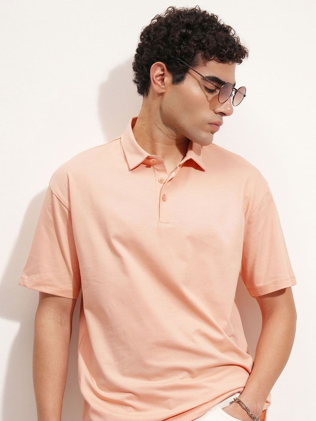 HIGHLANDER Polo Collar Drop-Shoulder Sleeves Cotton Relaxed Fit T-shirt - view 1