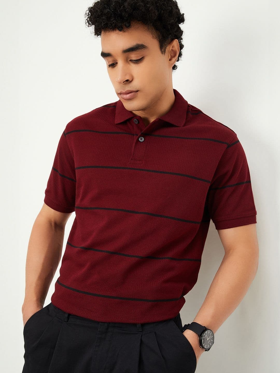 max Striped Polo Collar Short Sleeves T-shirt - view 1