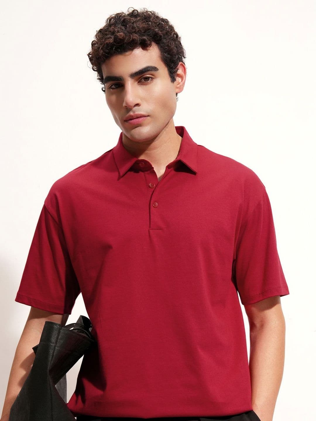 HIGHLANDER Polo Collar Drop-Shoulder Sleeves Relaxed Fit Cotton T-shirt - view 1