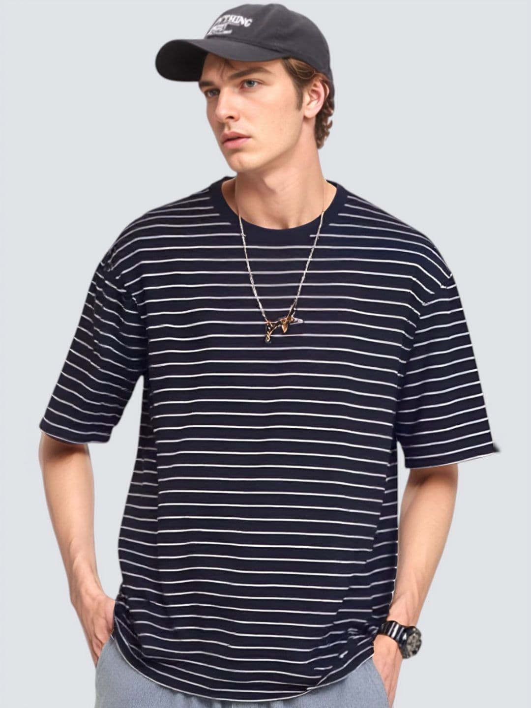 LAUREN ADAMS Striped Round Neck Oversized Cotton T-shirt - view 1