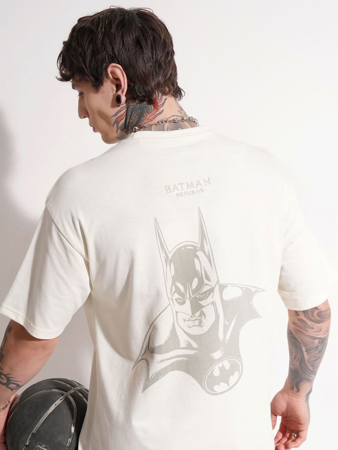 HIGHLANDER Graphic Printed Round Neck Batman Drop-Shoulder Sleeves Oversized T-shirt - view 1