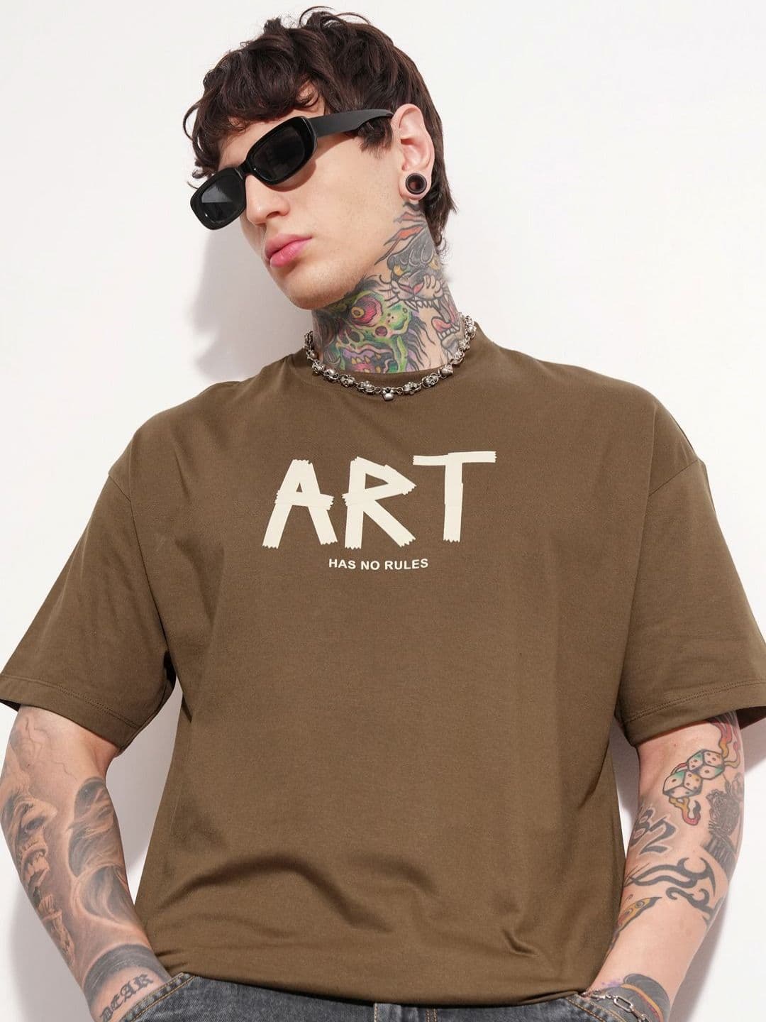 HIGHLANDER Typography Printed Drop-Shoulder Sleeves Oversized T-shirt - view 1