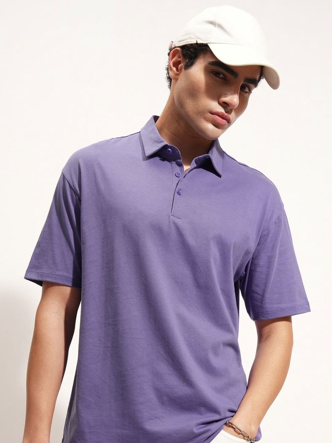 HIGHLANDER Polo Collar Drop-Shoulder Sleeves Cotton Relaxed Fit T-shirt - view 1