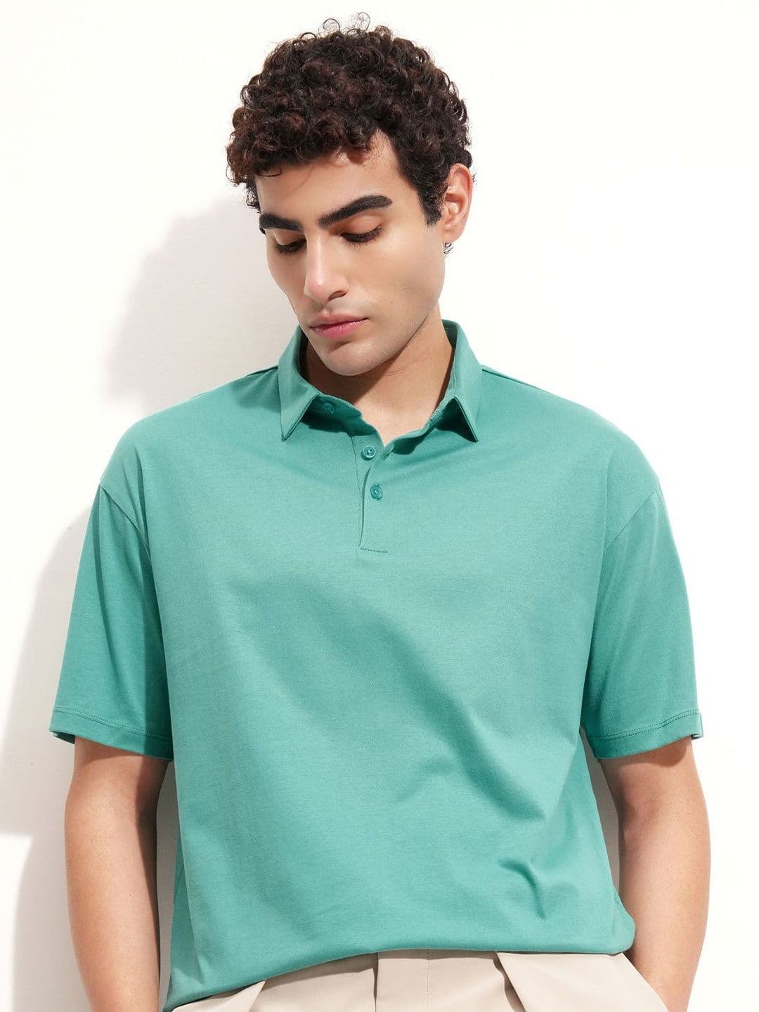 HIGHLANDER Polo Collar Drop-Shoulder Sleeves Relaxed Fit Cotton T-shirt - view 1