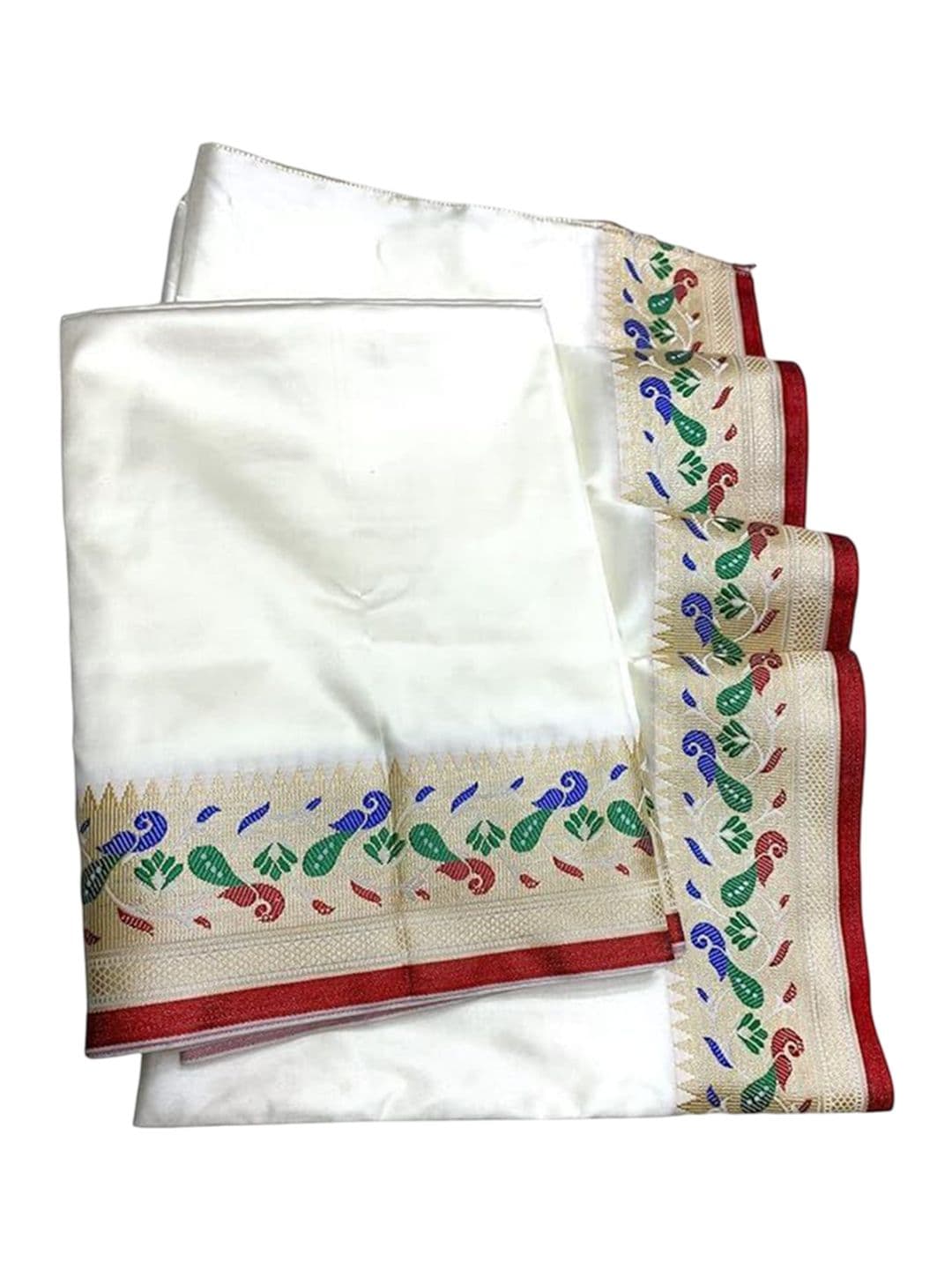 RAMESHWARAM FABRICS Men Ethnic Unstitched Art Silk Self Drape Dhoti Set - 4.0 Mtr - view 1