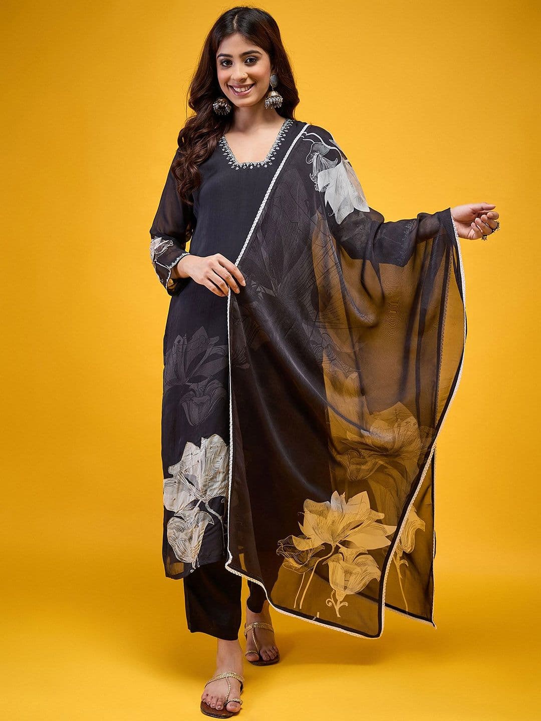 HERE&NOW Women Floral Printed Kurta with Trousers & Dupatta - view 1