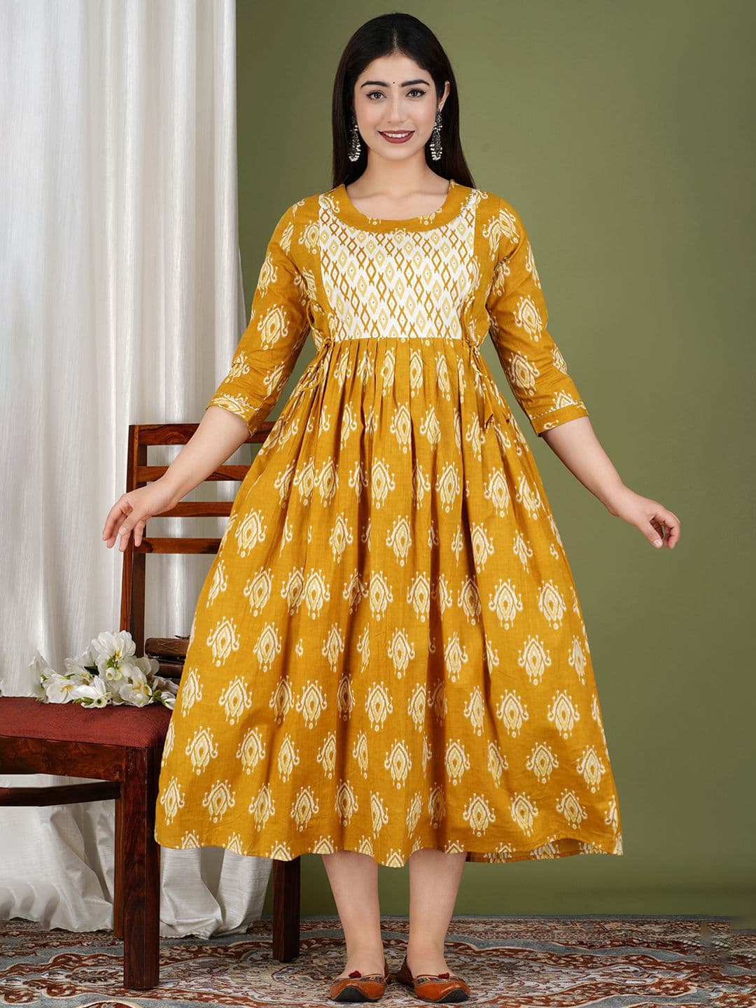 Tulsiram Printed Pure Cotton Round Neck Maternity Dress - view 1