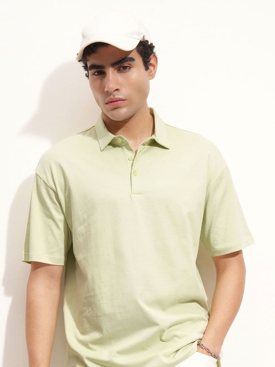 HIGHLANDER Polo Collar Drop-Shoulder Sleeves Cotton Relaxed Fit T-shirt - view 1