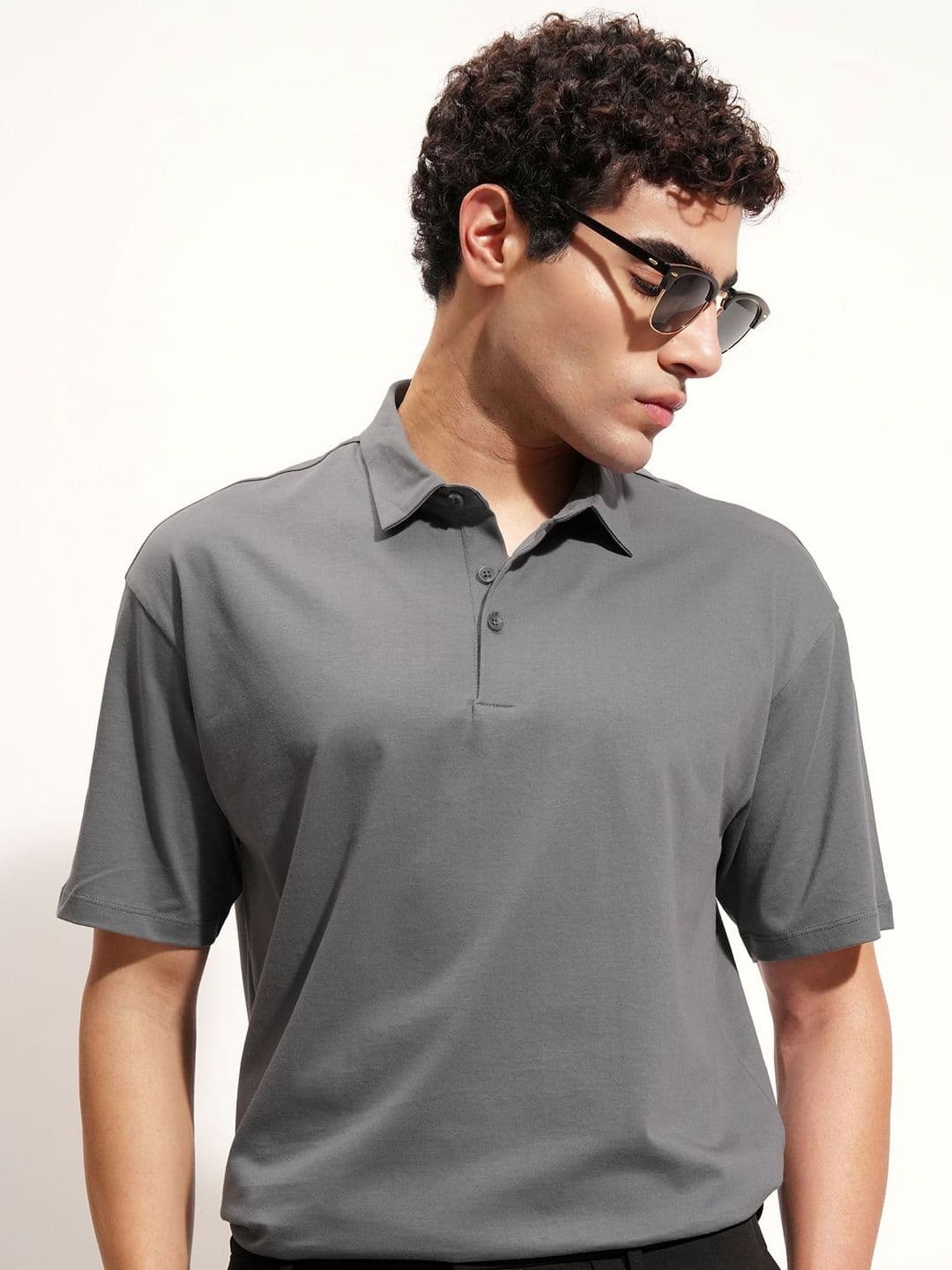HIGHLANDER Polo Collar Drop-Shoulder Sleeves Cotton Relaxed Fit T-shirt - view 1