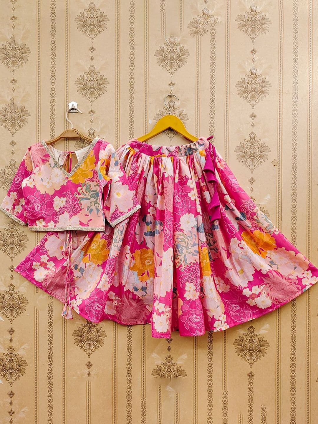 JOVK DESIGN Girls Floral Printed Silk Ready to Wear Lehenga & V-Neck Blouse - view 1